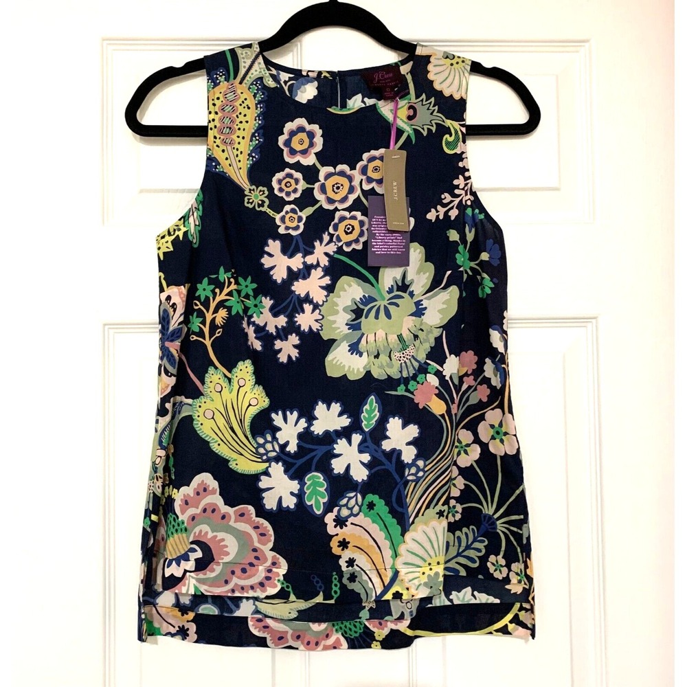 NWT J Crew Liberty of London Tank Top Symphony Floral Cotton 0 XS Navy Botanical